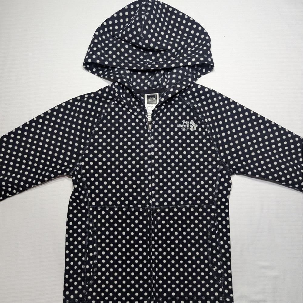 The North Face Girls S (7/8) TKA 100 Glacier Polka Dot Fleece Hoodie Navy White